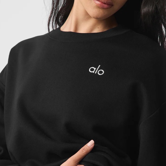 alo Accolade Crew Neck Pullover in Black - Picture 3 of 14